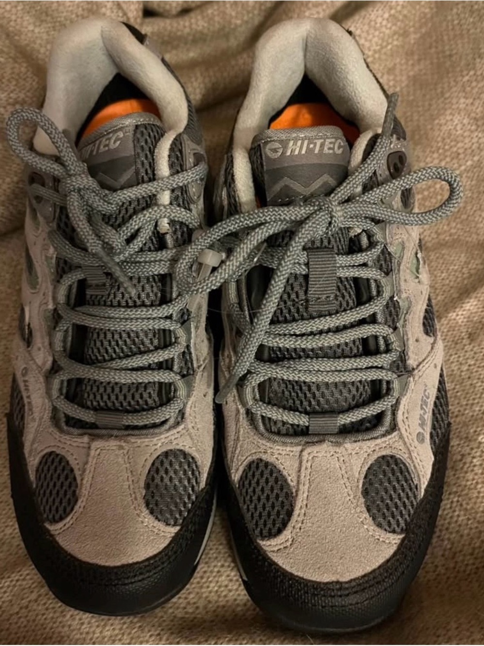 Hi-Tec Men's Gray and Black Trail Athletic Shoes with Orange Liner